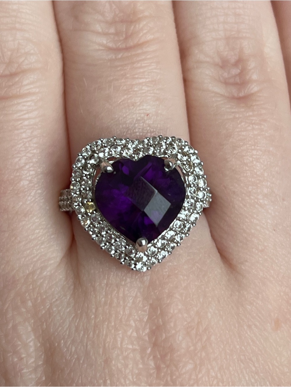 Heart Cut Purple Amethyst Halo Cocktail Ring 925 Sterling Silver Size 8